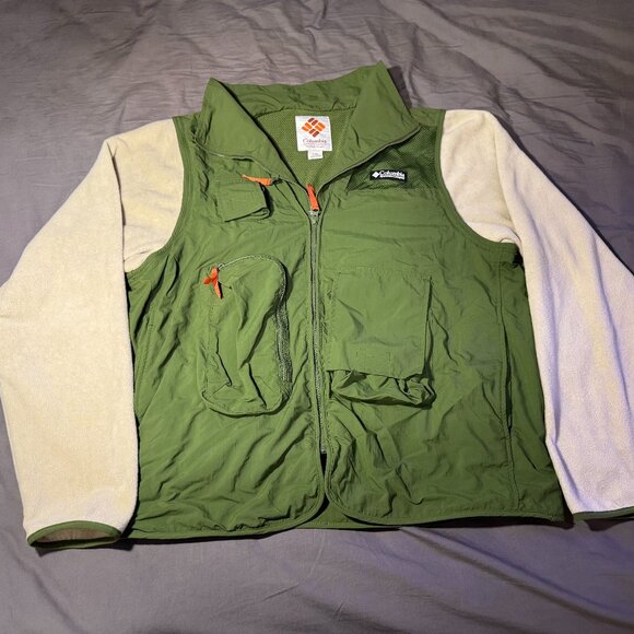 COLUMBIA SKEENA RIVER FLEECE JACKET/VEST (GREEN & WHITE) (L) - Picture 1 of 7